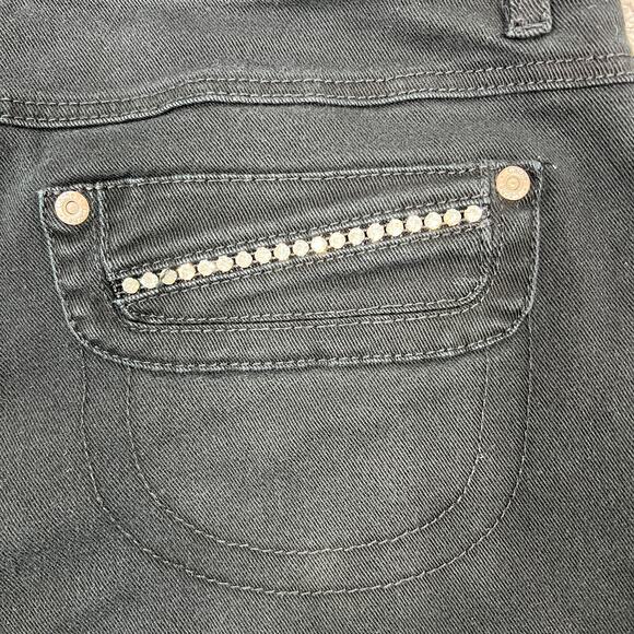 Cache Y2K Low-Rise Bootcut Jeans Sz 8 Black Cropped Wide-Leg Bling Pockets FADED - Picture 12 of 15